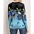 billiga Halloween toppar-Halloween Dam T-shirt Crew Neck Långärmad Tunika Ombre Avslappnad Rund Hals Regular Topp Daglig Print Gul Rosa Blå Dammig Blå Grön Vår Höst