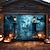 ieftine Hârtie de acoperire pentru ușa garajului de Halloween-decorațiuni uși de halloween în aer liber capac ușă de garaj de halloween jack o lantern banner lilieci de dovleac cimitir în exterior fundal mare decor pentru vacanță ușă de garaj în aer liber