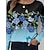 billiga Halloween toppar-Halloween Dam T-shirt Crew Neck Långärmad Tunika Ombre Avslappnad Rund Hals Regular Topp Daglig Print Gul Rosa Blå Dammig Blå Grön Vår Höst