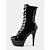 abordables Botas con plataforma-Botas de tacón de aguja con plataforma de piel sintética de charol negro sexy para mujer con diseño de cordones y cremallera lateral, ideales para salir de noche y para ir al club.