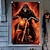 abordables Tapices de pared-Decoraciones para ventanas de Halloween, póster de cortina de tela con calavera en llamas para Halloween, decoración para ventanas y puertas para casas embrujadas, calcomanías aterradoras para