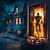 abordables Tapices de pared-Decoraciones para ventanas de Halloween, póster de cortina de tela con calavera en llamas para Halloween, decoración para ventanas y puertas para casas embrujadas, calcomanías aterradoras para