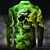 billiga Halloween T-shirts-Dödskalle Mörk Herr Knapp upp skjorta Långärmad Fest / Kväll Dagligen Höst Vinter Vår &amp; sommar Tröjkrage Knappen uppåt 3D-utskrift Tunn Purpur Fuchsia Grön Polyester