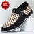 billige Uformelt-brune og hvitrutete slip-on loafers for menn med kunstskinn og lerret, komfortabelt fritidssko for hverdagsbruk