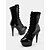 abordables Botas con plataforma-Botas de tacón de aguja con plataforma de piel sintética de charol negro sexy para mujer con diseño de cordones y cremallera lateral, ideales para salir de noche y para ir al club.