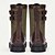 cheap Work Boots-Men&#039;s Brown Faux Leather and Green Canvas Motorcycle Boots with Double Buckle Straps - Rugged Biker Boots for Riding and Outdoor Adventures