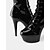 abordables Botas con plataforma-Botas de tacón de aguja con plataforma de piel sintética de charol negro sexy para mujer con diseño de cordones y cremallera lateral, ideales para salir de noche y para ir al club.