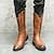 levne Cowboy &amp; Western Boots-pánské hnědé westernové kovbojské boty s reliéfním designem a bočním zipem, ideální pro outdoorové i běžné nošení