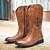 levne Cowboy &amp; Western Boots-pánské hnědé westernové kovbojské boty s reliéfním designem a bočním zipem, ideální pro outdoorové i běžné nošení