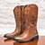 levne Cowboy &amp; Western Boots-pánské hnědé westernové kovbojské boty s reliéfním designem a bočním zipem, ideální pro outdoorové i běžné nošení