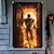 abordables Tapices de pared-Decoraciones para ventanas de Halloween, póster de cortina de tela con calavera en llamas para Halloween, decoración para ventanas y puertas para casas embrujadas, calcomanías aterradoras para
