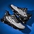 billige Herresneakers-blå atletiske sneakers til mænd med unikt hulsåldesign, åndbar strikoverdel og flammedetaljer – lette løbesko med orange accenter