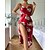 voordelige Sexy lingerie-dames spaghettibandjes jurk mouwloos ronde hals hoge split print rugloos slim fit lange jurken nachtjaponnen thuis outfits