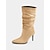 abordables Bottes souples-bottes hautes en daim marron clair pour femmes avec talons aiguilles et bout pointu, chaussures élégantes d&#039;automne et d&#039;hiver pour une tenue décontractée et de soirée