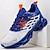billige Herresneakers-blå atletiske sneakers til mænd med unikt hulsåldesign, åndbar strikoverdel og flammedetaljer – lette løbesko med orange accenter