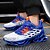 billige Herresneakers-blå atletiske sneakers til mænd med unikt hulsåldesign, åndbar strikoverdel og flammedetaljer – lette løbesko med orange accenter