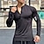 cheap Running Tee &amp; Tank Tops-Men&#039;s Athletic Shirt Gym Shirt Fitness Shirt Padded Compression Shirt Quarter Zip Long Sleeve Jersey Casual Athleisure Fall Solid Colored Spandex Quick Dry Soft Breathable Gym Workout Walking Jogging