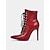 preiswerte Modische Stiefel-rote Stiefeletten mit Krokoprägung und Schnürung im Stiletto-Stil – sexy Damenstiefel mit hohem Absatz und spitzer Spitze für Party und Abendgarderobe