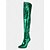 abordables Bottes à la mode-bottes à talons aiguilles vert métallisé pour femmes avec bout pointu, bottes sexy à talons hauts au-dessus du genou pour les fêtes et les événements de mode