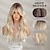 cheap Synthetic Trendy Wigs-Long Ombre Blonde Wig with Bangs for Women Natural Layered Wavy Wigs Brown Roots Heat Resistant Synthetic Fiber High Density Curly Hair for Daily Party Holiday Dating Use