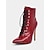 preiswerte Modische Stiefel-rote Stiefeletten mit Krokoprägung und Schnürung im Stiletto-Stil – sexy Damenstiefel mit hohem Absatz und spitzer Spitze für Party und Abendgarderobe