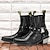 cheap Biker Boots-Men&#039;s Black Faux Leather Motorcycle Boots with Flame Embroidery and Metal Buckle – Western Style Ankle Boots for Biker Fashion and Casual Wear