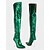abordables Bottes à la mode-bottes à talons aiguilles vert métallisé pour femmes avec bout pointu, bottes sexy à talons hauts au-dessus du genou pour les fêtes et les événements de mode