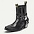 cheap Biker Boots-Men&#039;s Black Faux Leather Motorcycle Boots with Flame Embroidery and Metal Buckle – Western Style Ankle Boots for Biker Fashion and Casual Wear