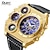 voordelige Quartz-horloges-Groot Wijzerplaat Heren Horloges Luxe Merk Mannelijke Kwarts Horloge Grote Maat Heren Twee Tijdzones Leder Sport Polshorloges
