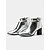 cheap Nightlife Party-Women&#039;s Metallic Silver Pointed Toe Ankle Boots with Block Heels and Ring Buckle Strap – Perfect for Parties and Fashion Events