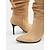 abordables Bottes souples-bottes hautes en daim marron clair pour femmes avec talons aiguilles et bout pointu, chaussures élégantes d&#039;automne et d&#039;hiver pour une tenue décontractée et de soirée