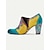 billige Block Heels-fargerike blomstersko med snøring for kvinner - ankelstøvletter i vintagestil med dekorative blomsteraksenter