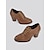 preiswerte 1950er Jahre-Damen-Oxford-Schnürschuhe im Vintage-Stil im Brogue-Stil – Abendschuhe aus braunem Kunstleder mit Blockabsatz für formelle und legere Anlässe