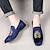 levne Neformální-pánské tmavě modré sametové mokasíny se zlatou výšivkou - elegantní slip-on boty na formální akce a večírky