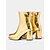 abordables Bottines-bottines métalliques dorées pour femmes – bottes tendance brillantes à talon bloc pour fêtes et occasions spéciales