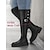 baratos Botas da moda-Botas femininas pretas de cano alto, extra largas, com fivela e zíper lateral – ajuste confortável para roupas casuais e do dia a dia