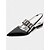 billiga Halvformell-slingback plattor i satin för kvinnor med strass-utsmyckade remmar – eleganta spetsiga lågklackade skor för formella evenemang