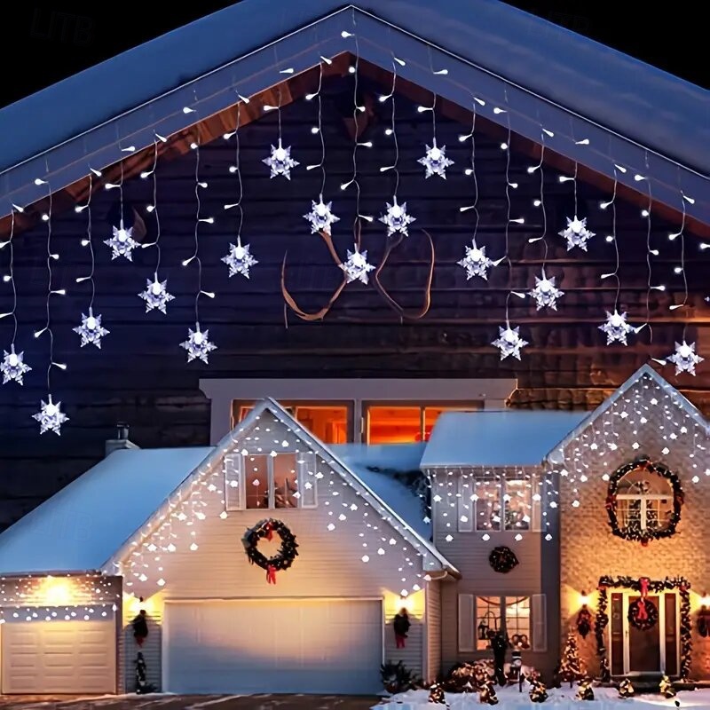 abordables Lumières de Noël-Guirlande lumineuse à LED flocon de neige de Noël 3,5 m 96 LED, 8 modes, guirlande lumineuse à glaçons pour Noël intérieur/extérieur, fête &amp;décoration d&#039;intérieur prise ue/ua/au/uk