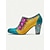 billige Block Heels-fargerike blomstersko med snøring for kvinner - ankelstøvletter i vintagestil med dekorative blomsteraksenter