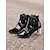 cheap Women&#039;s Boots-Women&#039;s Black Patent Faux Leather Lace Ankle Boots with Rhinestones and Crystal Block Heels – Elegant Boots for Evening and Party Wear