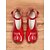 tanie Block Heels-damskie czerwone buty typu tabi na klockowym obcasie z paskiem na kostce – wyjątkowy design z rozciętym palcem pasujący do modowych stylów retro i nowoczesnych