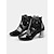 cheap Women&#039;s Boots-Women&#039;s Black Patent Faux Leather Lace Ankle Boots with Rhinestones and Crystal Block Heels – Elegant Boots for Evening and Party Wear