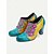 billige Block Heels-fargerike blomstersko med snøring for kvinner - ankelstøvletter i vintagestil med dekorative blomsteraksenter