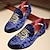levne Neformální-pánské tmavě modré sametové mokasíny se zlatou výšivkou - elegantní slip-on boty na formální akce a večírky