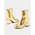 abordables Bottines-bottines métalliques dorées pour femmes – bottes tendance brillantes à talon bloc pour fêtes et occasions spéciales