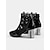 cheap Women&#039;s Boots-Women&#039;s Black Patent Faux Leather Lace Ankle Boots with Rhinestones and Crystal Block Heels – Elegant Boots for Evening and Party Wear