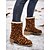 baratos Botas de neve e inverno-botas de inverno femininas com estampa de leopardo vermelho, forro de pele sintética e salto grosso – botas de neve quentes e elegantes