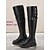 baratos Botas da moda-Botas femininas pretas de cano alto, extra largas, com fivela e zíper lateral – ajuste confortável para roupas casuais e do dia a dia