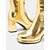 abordables Bottines-bottines métalliques dorées pour femmes – bottes tendance brillantes à talon bloc pour fêtes et occasions spéciales