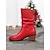 abordables Botas holgadas-Botas de mujer de piel sintética roja de media pantorrilla con detalle de lazo y tacones de bloque: calzado festivo de invierno para Navidad y fiestas